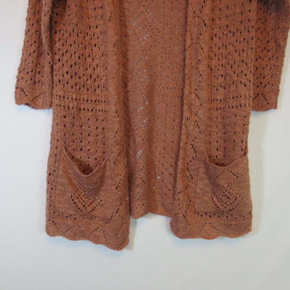 Pink Rose Crochet Open Front Cardigan Sweater - Picture 4 of 8